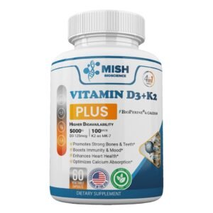 MishBio Vitamin D3 K2 Plus Calcium & Bioperine - Stronger Bones & Teeth 4-in-1 Support | Higher Calcium Absorption